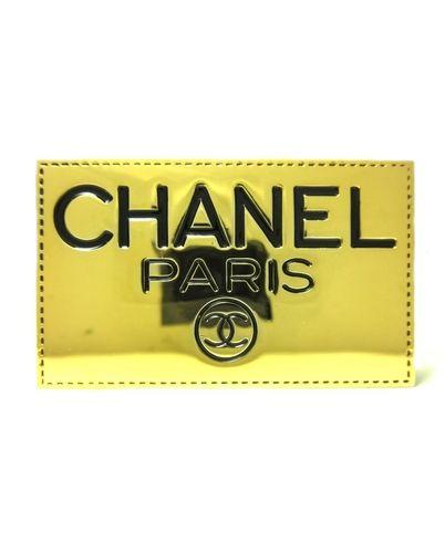 Plated Logo - CHANEL LOGO Plate Brooch Gold Plated