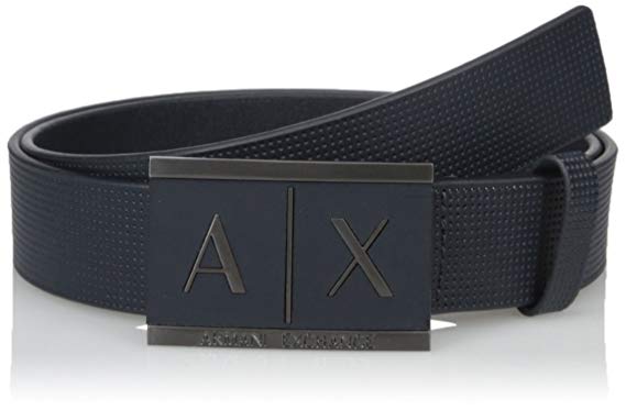 Plated Logo - Armani Exchange Men's Plated Logo Placque Belt