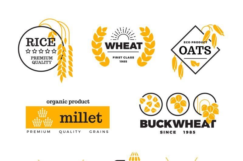 Grain Logo - Organic wheat grain farming agriculture vector logo set By ...