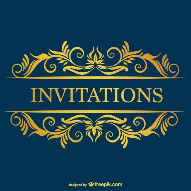 Invitation Logo - Blue invitation with yellow ornaments Vector