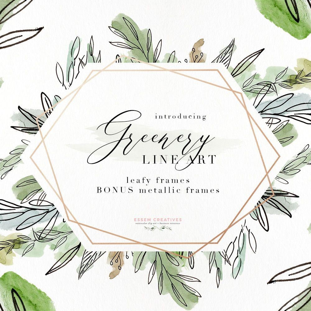 Invitation Logo - Watercolor Greenery Line Art PNG Clipart, Tropical Rustic Botanical Wedding  Invitation Logo Branding