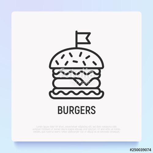 Hamburger Logo - Burger thin line icon. Fast food. Modern vector illustration