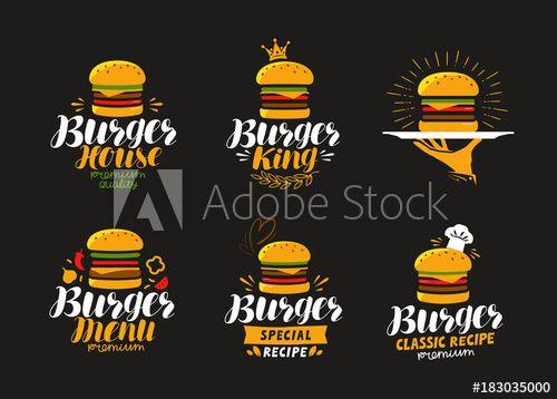 Hamburger Logo - American food logo. Burger, cheeseburger, hamburger icon or label ...