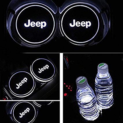 Lamp Logo - LED Car Logo Cup Holder Lights For Jeep, Interior Accessories Waterproof Bottle Drinks Coaster Built In Light 7 Colors USB Charging Mat Luminescent