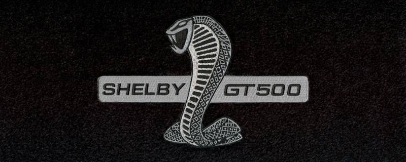 GT500 Logo - Mustang Black 2 Front Floor Mats: Shelby Snake GT500 Emblem