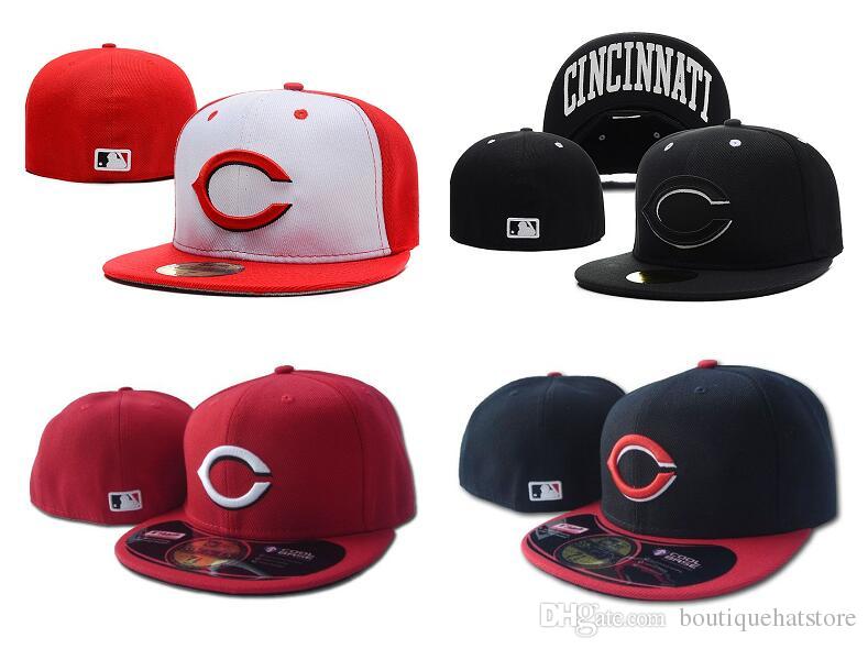 New Reds Logo - New 2018 Men'S Reds Fitted Hat Red Top Black Visor Flat Brim ...