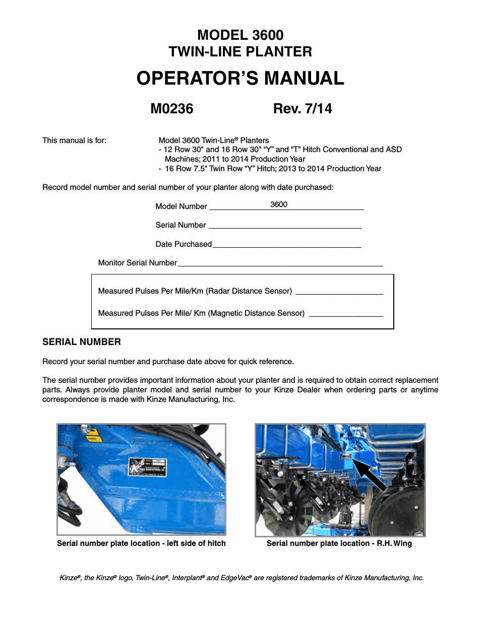 Kinze Logo - Kinze 3600 Lift and Rotate Planter Rev. 7/14 User Manual | 172 pages