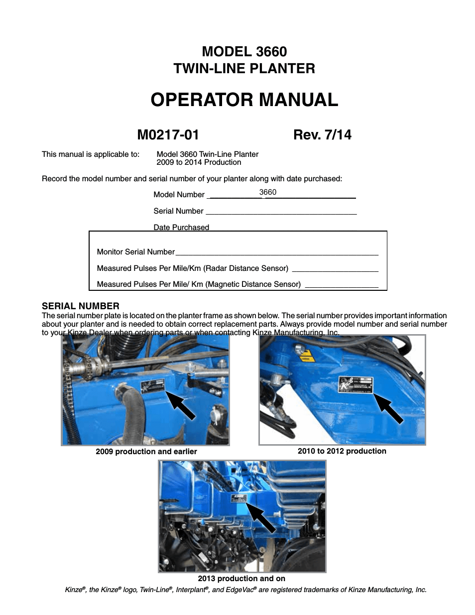 Kinze Logo - Kinze 3660 Lift and Rotate Planter Rev. 7/14 User Manual | 150 pages