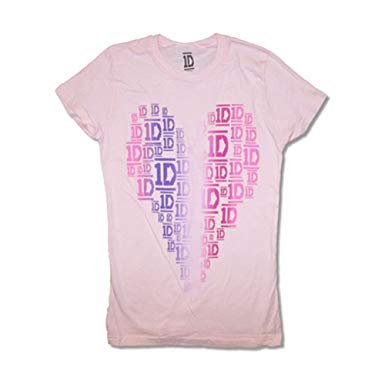 Multi-Direction Logo - One Direction Multi Logo Heart Junior Top Pink: Clothing