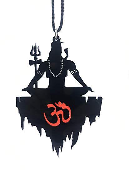 Om Logo - Clean & Clever Car Logo Lord Shiva on Kailash Parvat with Om Hanging Ornament Decor Accessories for Rear View Mirror (4 inch Height, Orange)