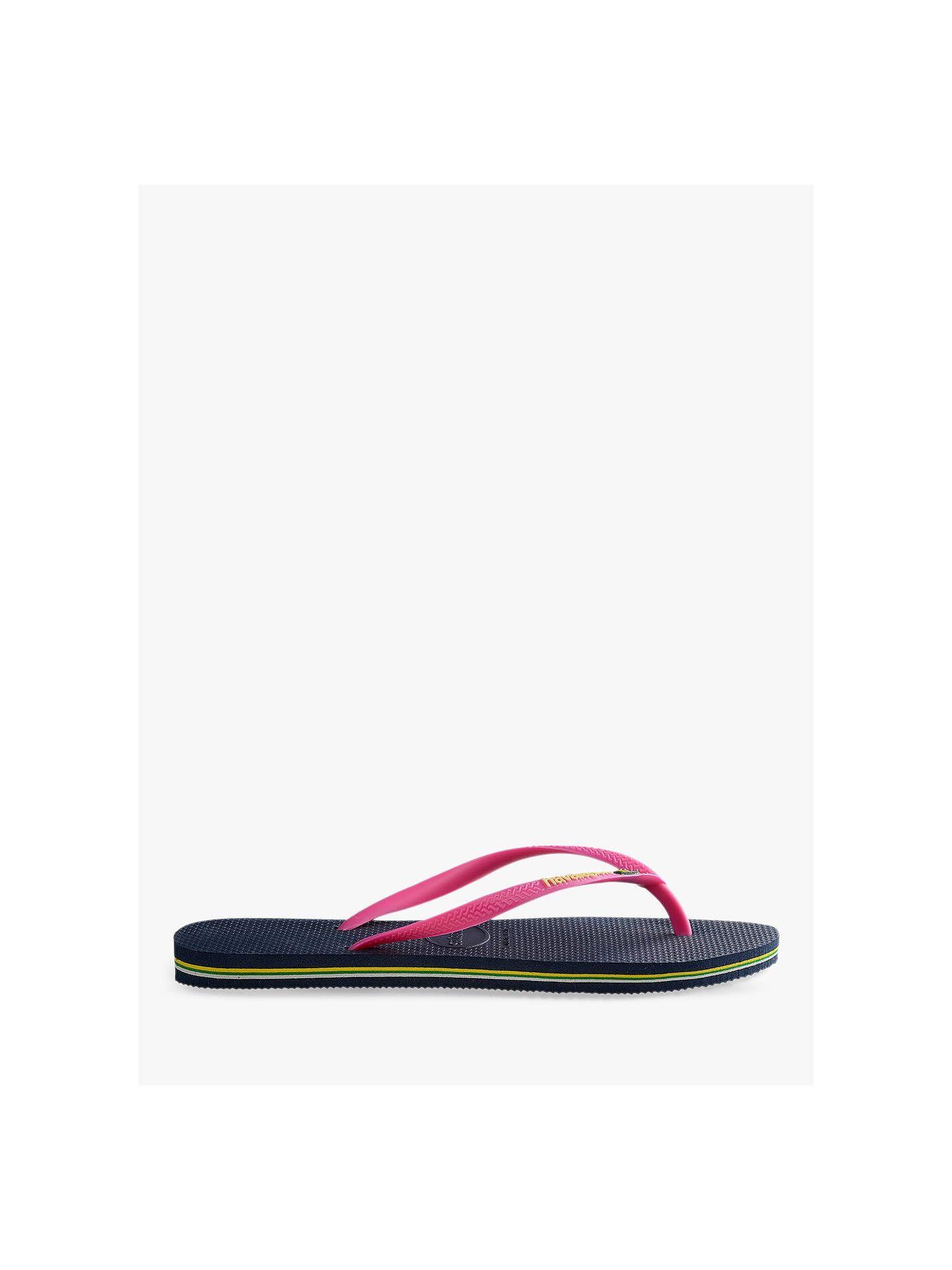 Havaianas Logo - Havaianas Slim Brasil Logo Flip Flops, Navy/Pink at John Lewis ...