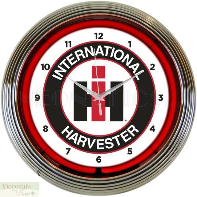 IHC Logo - International Harvester IHC Logo Neon 15 Wall Clock Glass Face Chrome Finish NU