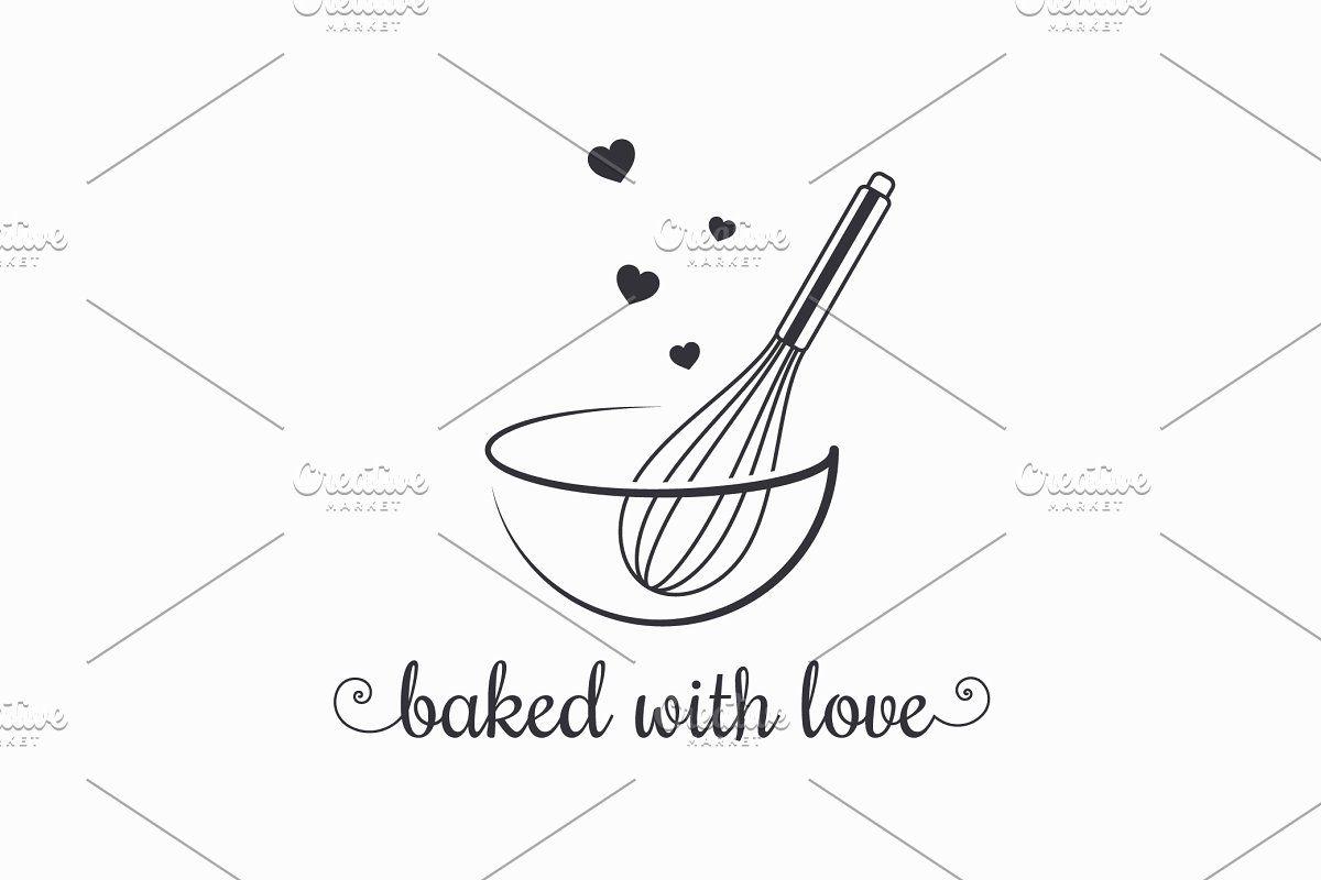 Whisk Logo - Baking with wire whisk logo on white