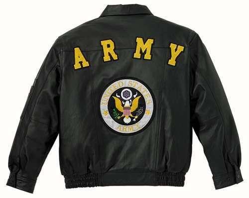 Jacket Logo - ''ARMY'' BLACK MILITARY LOGO LEATHER JACKET