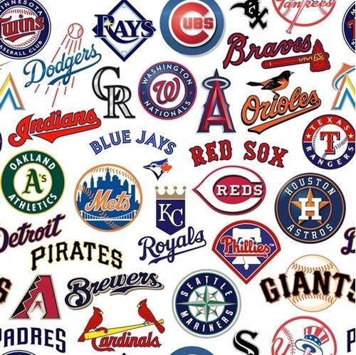 Basball Logo - MLB Baseball All Team Licensed Logos White Digital Cotton Fabric