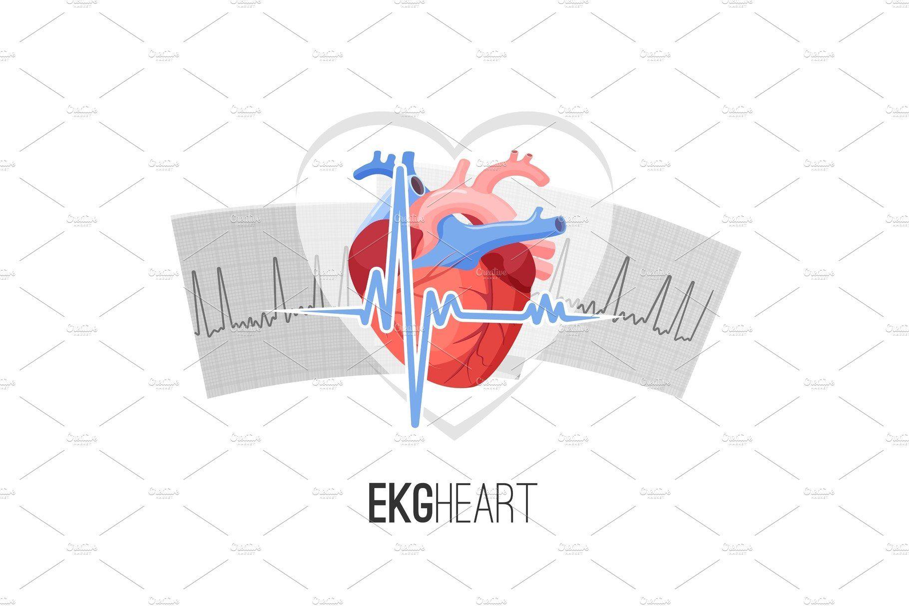 EKG Logo - EKG readings on paper and human heart promo emblem