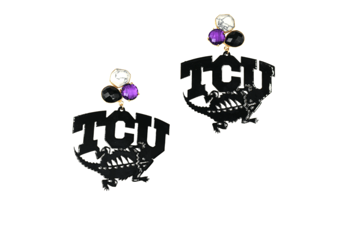 Frogs Logo - Black TCU Horned Frogs Logo Earrings with 3 Gemstones