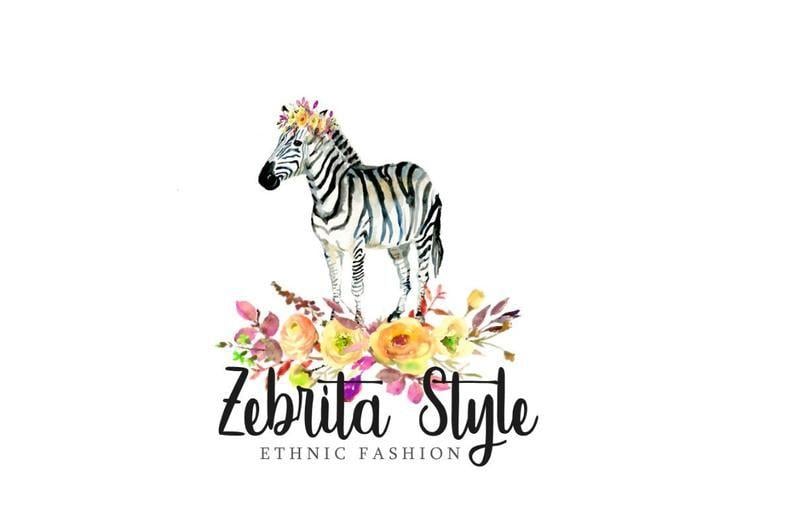 African Logo - Zebra Logo, African Logo, Ethnic logo, OOAK Design, One of a kind, Floral logo, Animal logo, Zebra Stripes, Floral Zebra, Watercolor design