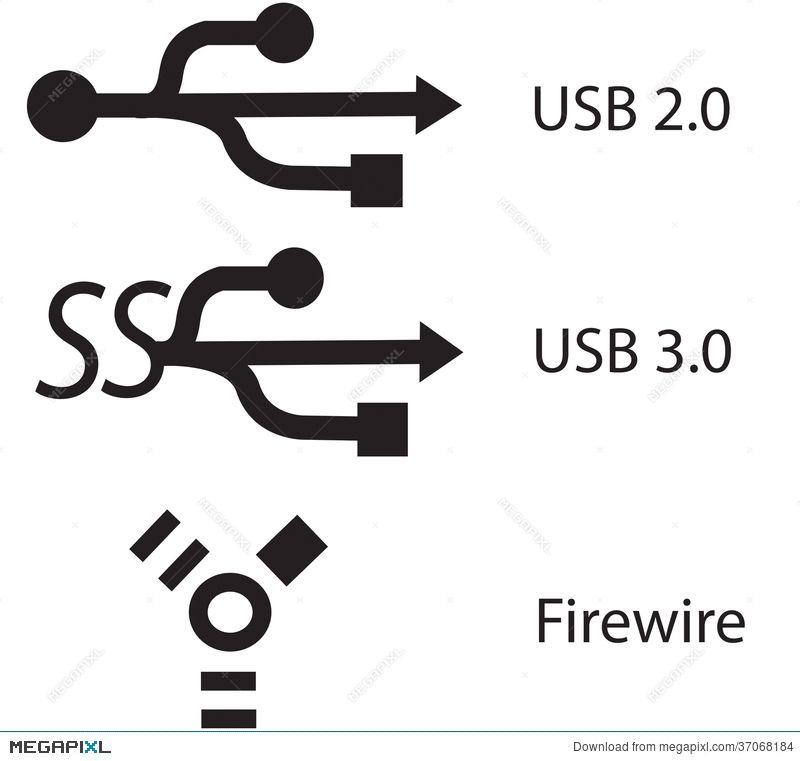 FireWire Logo - Usb 2.0, 3.0 And Firewire Sign Symbol Illustration 37068184 - Megapixl