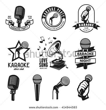 Karaoke Logo - Set of karaoke related vintage labels, badges and design elements