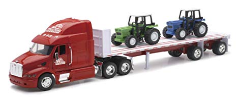 Flatbed Logo - Shop72 Personalize This Diecast NewRay Peterbilt Truck with Flatbed Trailer  and 2 Farm Tractors with Logo or Name for Promotional Use - RED