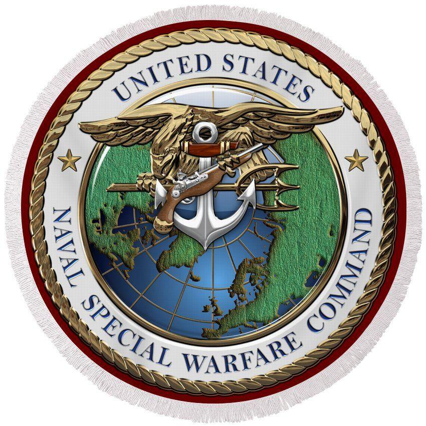 NAVSOC Logo - Naval Special Warfare Command - N S W C - Emblem Over Red Velvet Round  Beach Towel
