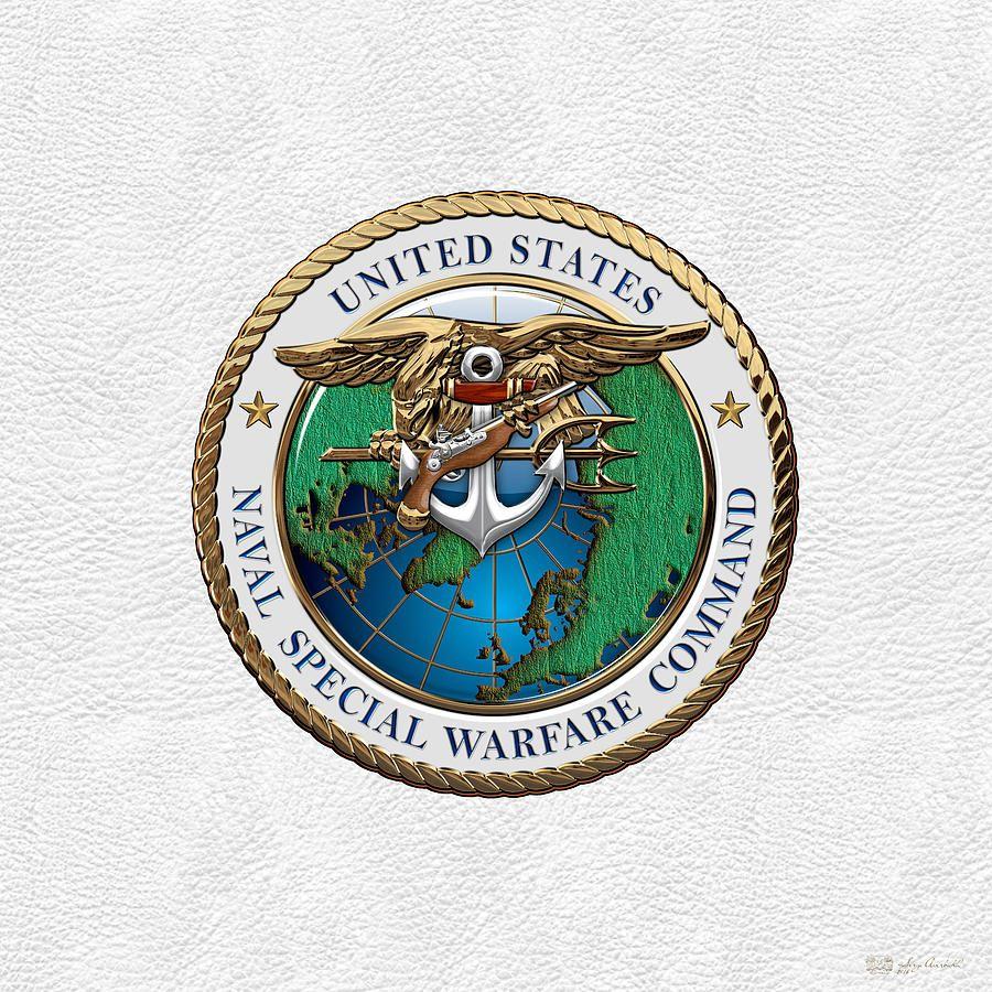 NAVSOC Logo - Naval Special Warfare Command S W C Over White Leather