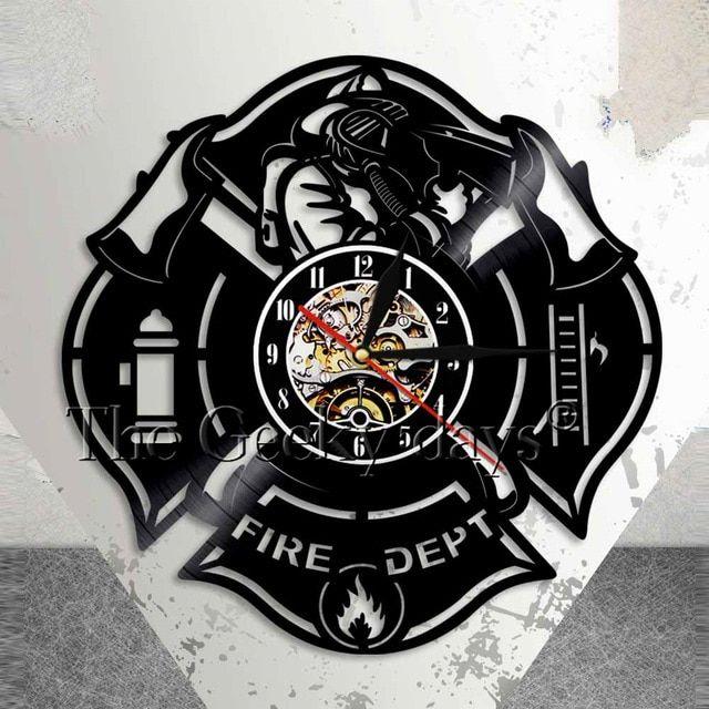 Firemen Logo - US $19.0. Fire Department Logo Wall Sign Fire Station Wall Clock Firefighter Vinyl Record Clock Firemen Axe Home Decor Vintage Clock Gift -in Wall