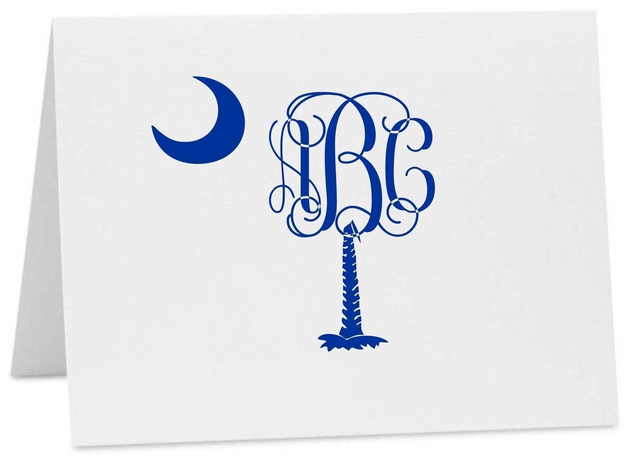 Palmetto Logo - Palmetto Moon Monogram South Carolina Logo Note Cards with Envelopes  (Available in Multiple Colors)