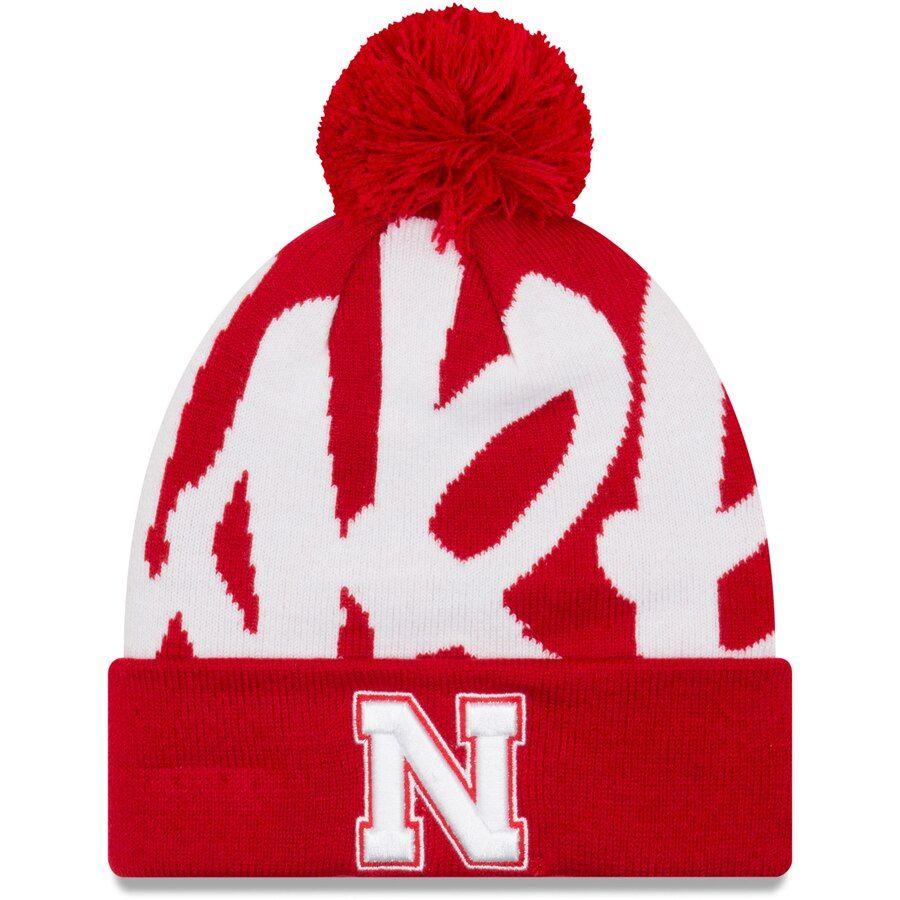 Cornhuskers Logo - Men's New Era Scarlet Nebraska Cornhuskers Logo Whiz 3 Cuffed Knit Hat with  Pom