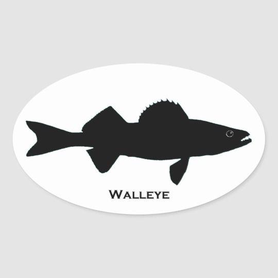 Walleye Logo - Black and White Walleye Logo Oval Sticker