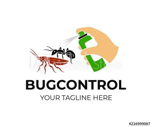 Cockroach Logo - Hand holds spray and sprinkles on ants and cockroach, logo design ...