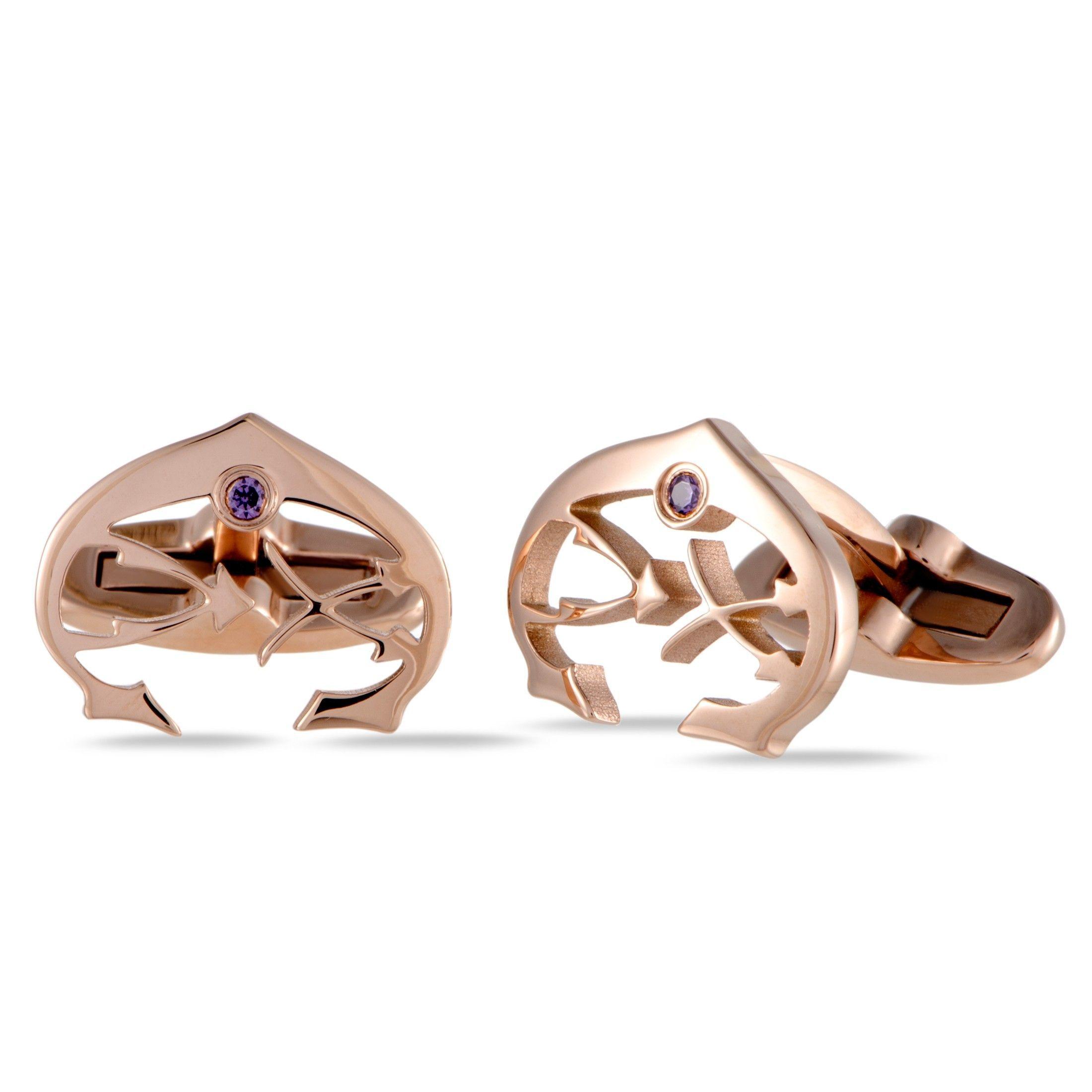 Charriol Logo - Charriol C Logo Stainless Steel Rose Gold Plated Plum Cubic Zirconia Stone Cufflinks