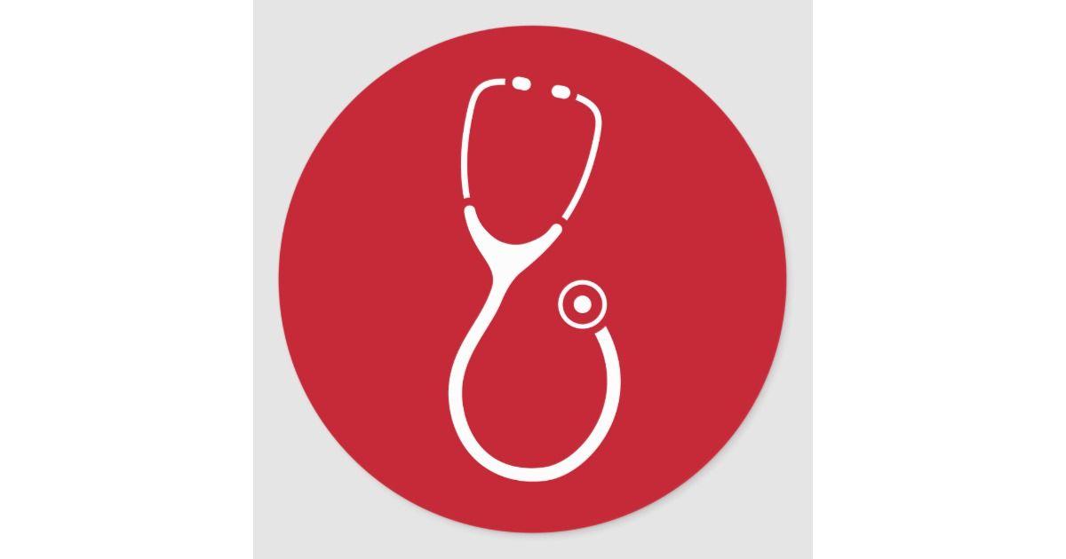 Stethoscope Logo - White stethoscope logo on red doctor ER sticker | Zazzle.com