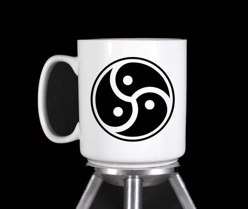 Dishwasher Logo - Triskelion BDSM Logo - Personalized Dishwasher Safe Thermal Printed Large  White Coffee Mug (Premium Quality) - Handmade by IceBreakerDesigns