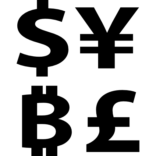 Currency Logo - Bitcoin currency symbol with dollar yens and pounds signs