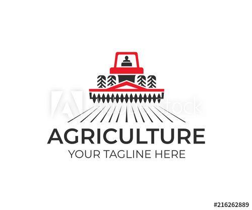 Agronomy Logo - Agriculture and farming with tractor with cultivator and plow, logo ...