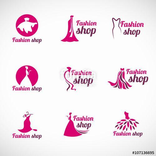 Dress Logo - Pink woman dress fashion shop logo vector set design
