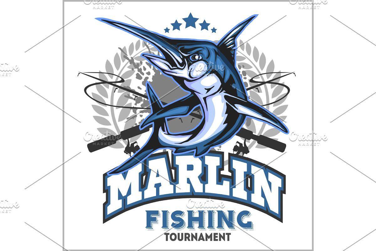 Marlin Logo - Blue marlin fishing logo illustration. Vector illustration.