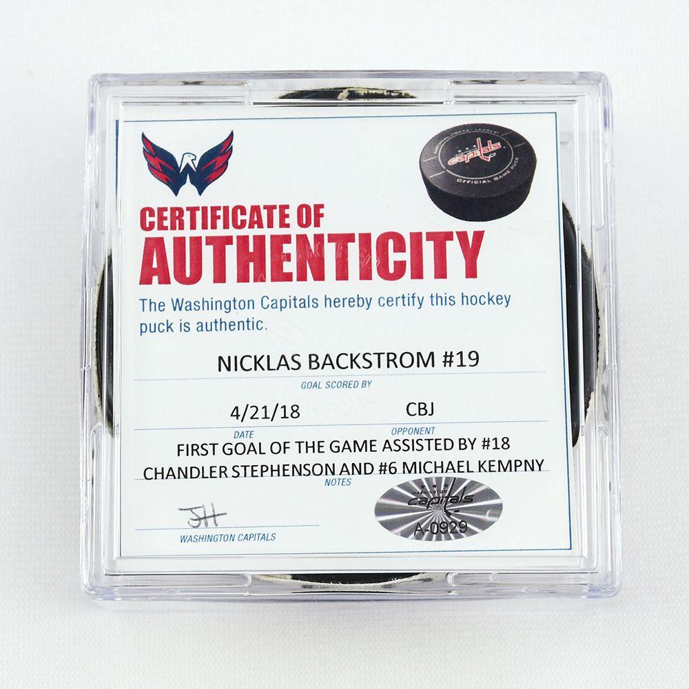 Backstrom Logo - Lot Detail - Nicklas Backstrom - Goal Puck - April 21, 2018 vs. Blue ...