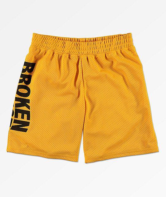 Shorts Logo - Broken Promises Wave Logo Gold Mesh Shorts
