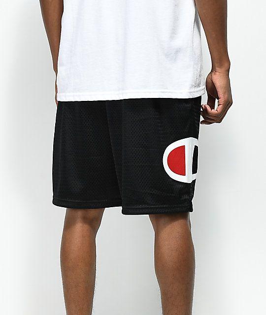 Shorts Logo - Champion Big C Logo Black Mesh Shorts