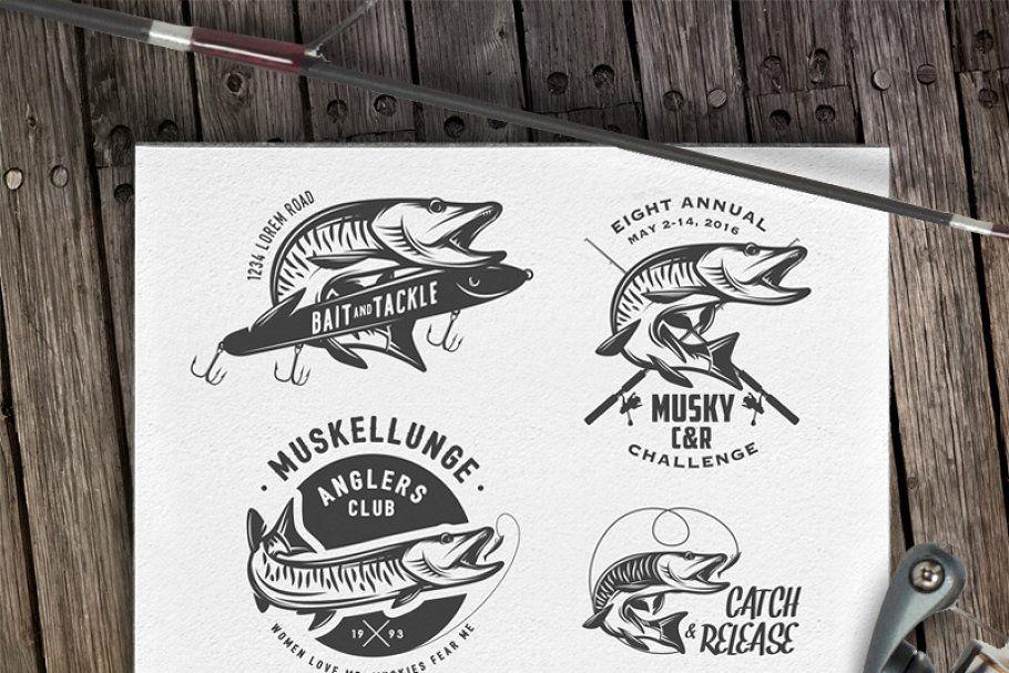 Muskellunge Logo - Muskie fishing design elements