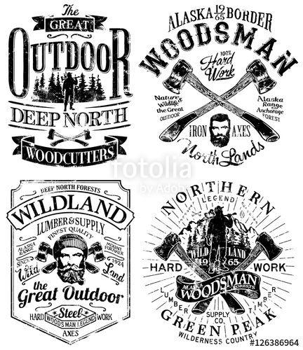Woodsman Logo - Grunge great outdoor lumberjack and woodsman vector artworks for t ...