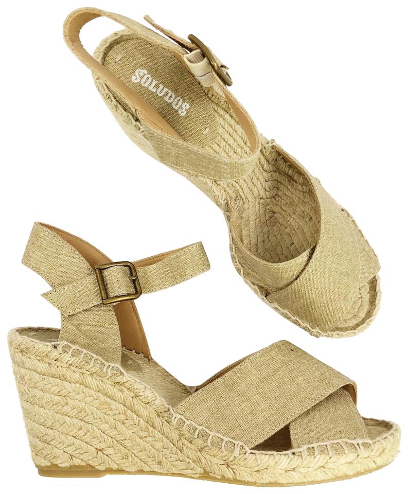 Soludos Logo - Soludos Tan Sand Ankle Wrap Platform Espadrille Sandal Heel Open Toe Gold  Wedges Size US 8 Regular (M, B) 47% off retail