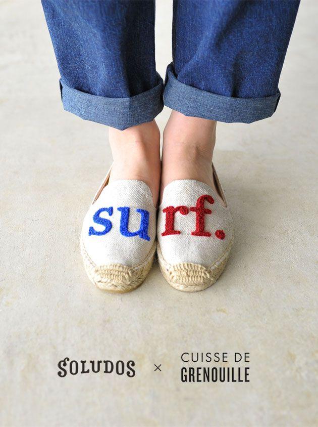 Soludos Logo - SOLUDOS X CUISSE DE GRENOUILLE Sor DOS X キュイスドゥグルヌイユ Unisex SMOKING SLIPPER Surf. Logo Espadrille Slip Ons Flattie .53163 0