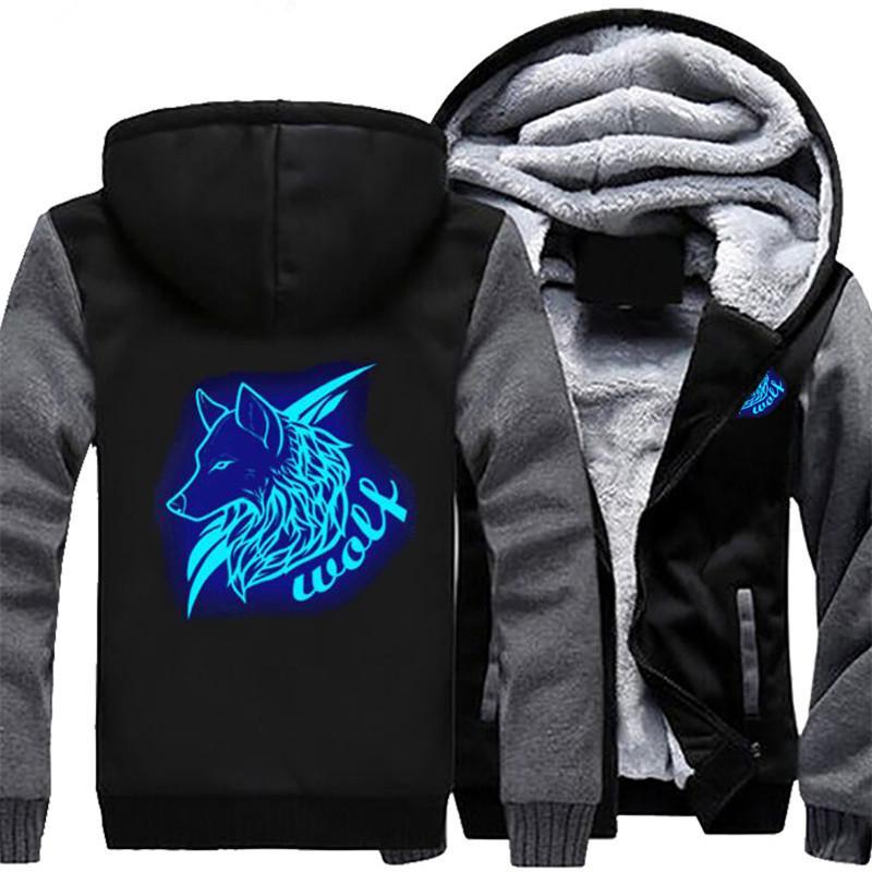 Jackets Logo - Drop shipping USA SIZE Men s Wolf Jackets Logo Printed Luminous Glowing Men  s Hoodies Sweatshirts Winter Thicken Fleece Coats