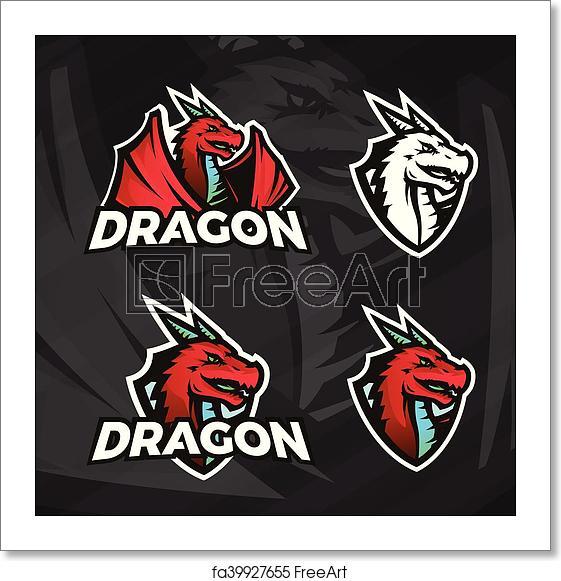 Draon Logo - Free art print of Creative dragon logo template. Sport mascot design. College league insignia, Asian beast sign, Dragons illustration