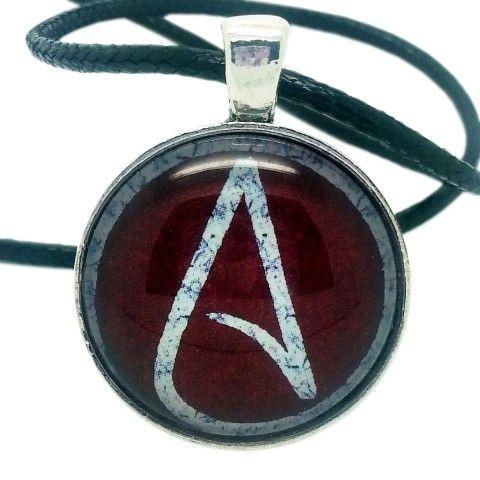 Atheist Logo - White and Red Atheist Logo, Pendant Necklace