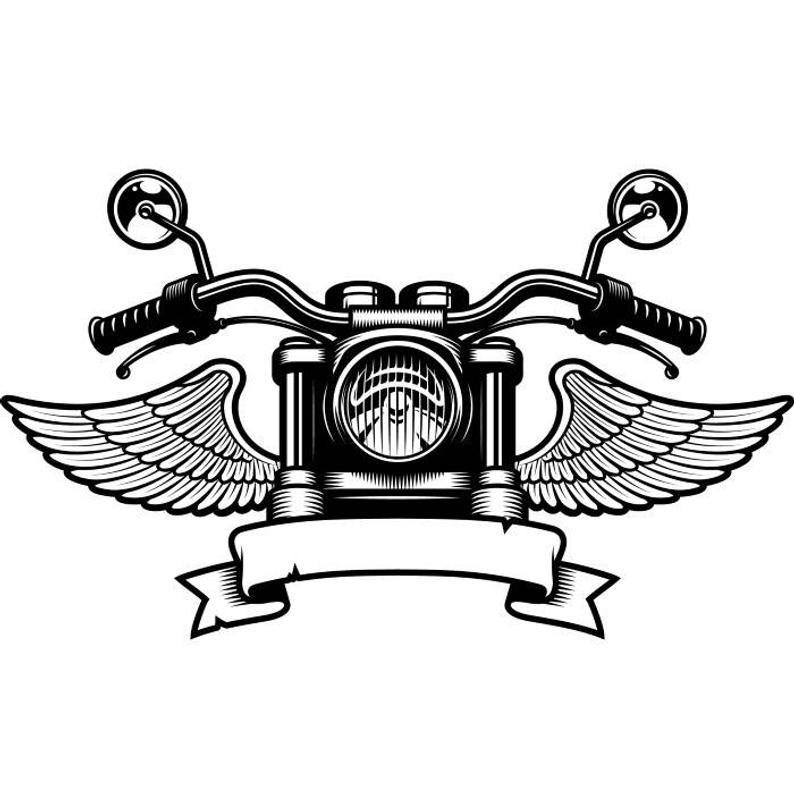 Motercycle Logo - Motorcycle Logo Handle Bars Wings Bike Biker Chopper Mechanic Service Shop Banner .SVG .EPS .PNG Clipart Vector Cricut Cut Cutting File
